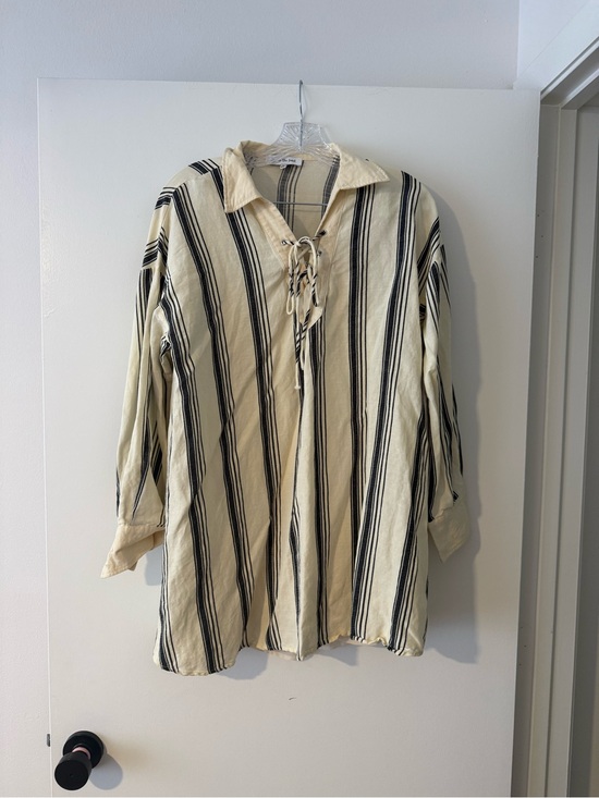 Jacquie The Label Dresses & Skirts - Jacquie the Label Linen Blend Lace-Up Tunic Top Cream Black Stripe Size M